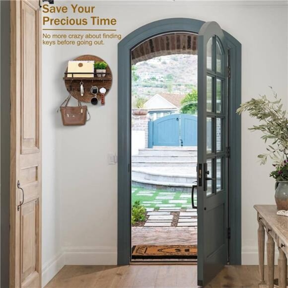 Key Holder for Wall Decorative with Shelf and Hooks, Unique Mail Organizer - Picture 3 of 7